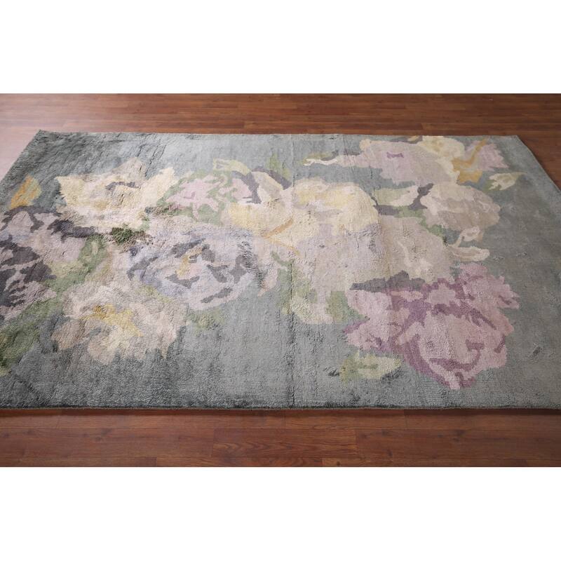 Handmade Gray Abstract Indian Area Rug Oriental Wool & Silk Carpet - 5'5"x 8'4"