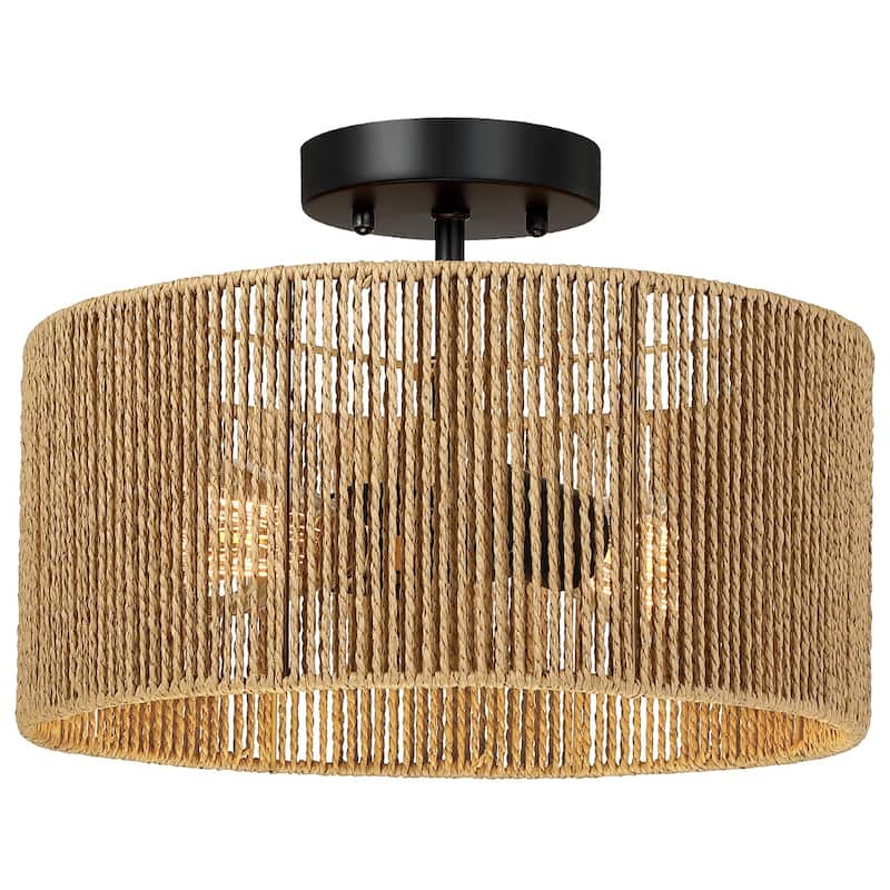 Dorn 2-Light Woven Rope Drum Semi-Flush Mount Ceiling Light - 14"W