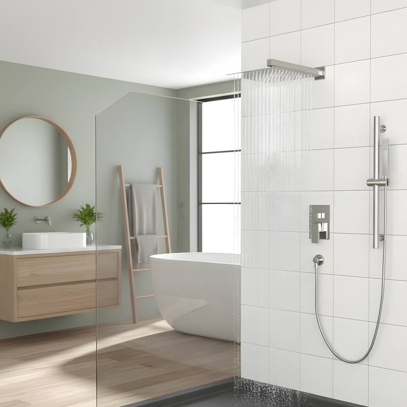 Wall Mounted Square Shower System and Handheld Showerhead Set