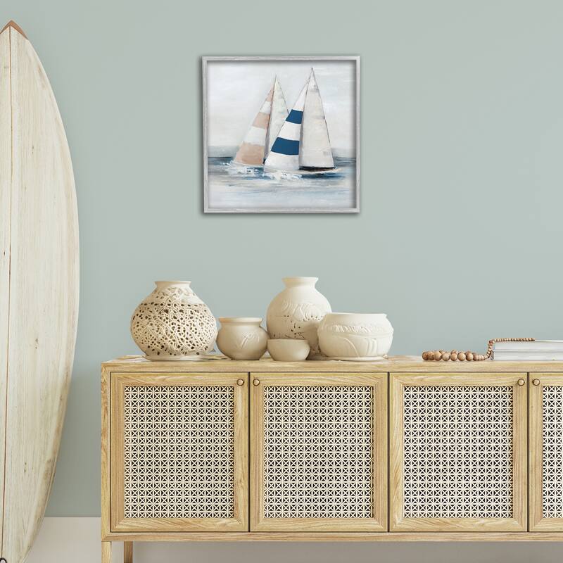 Stupell Striped Sailboat Duo Framed Giclee Art Design By Sally Swatland
