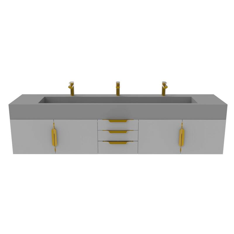 Nile 84" Wall Mounted Bathroom Vanity Set gr/ Gray Top - Gold Finish - Grey