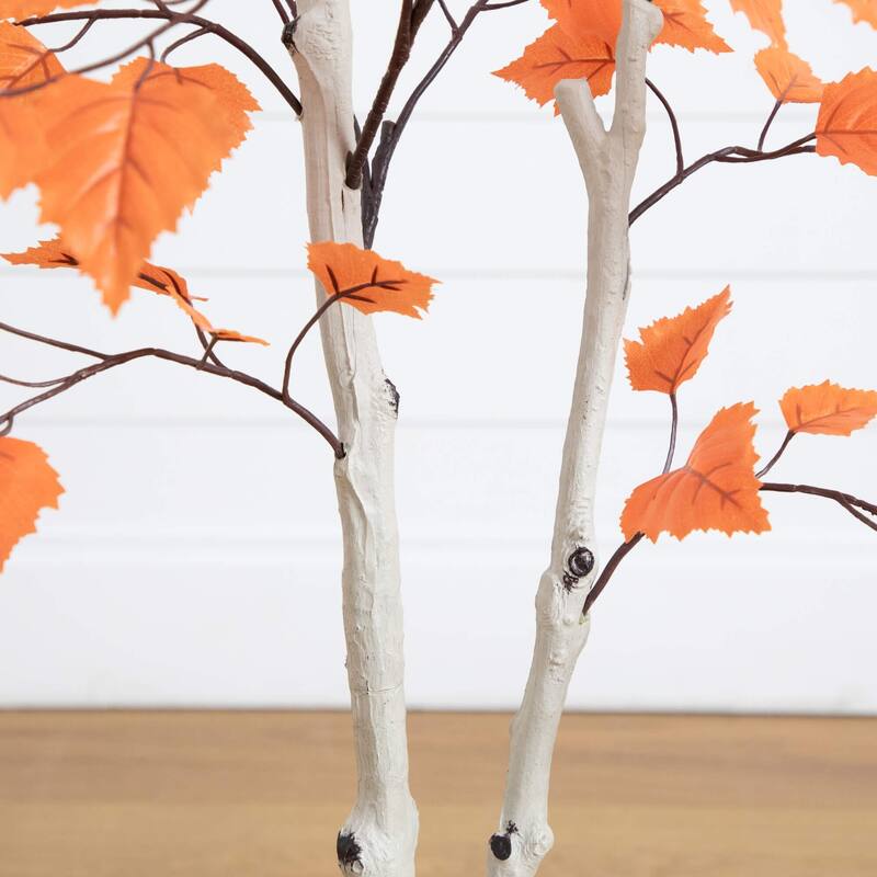 Paper Birch Fall Harvest Artificial Potted Tree - 4'