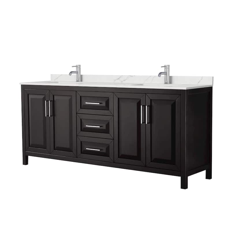 Daria 80-inch Double Vanity, Single Hole Quartz Top - Dark Espresso, Chrome Trim, Giotto Quartz Top