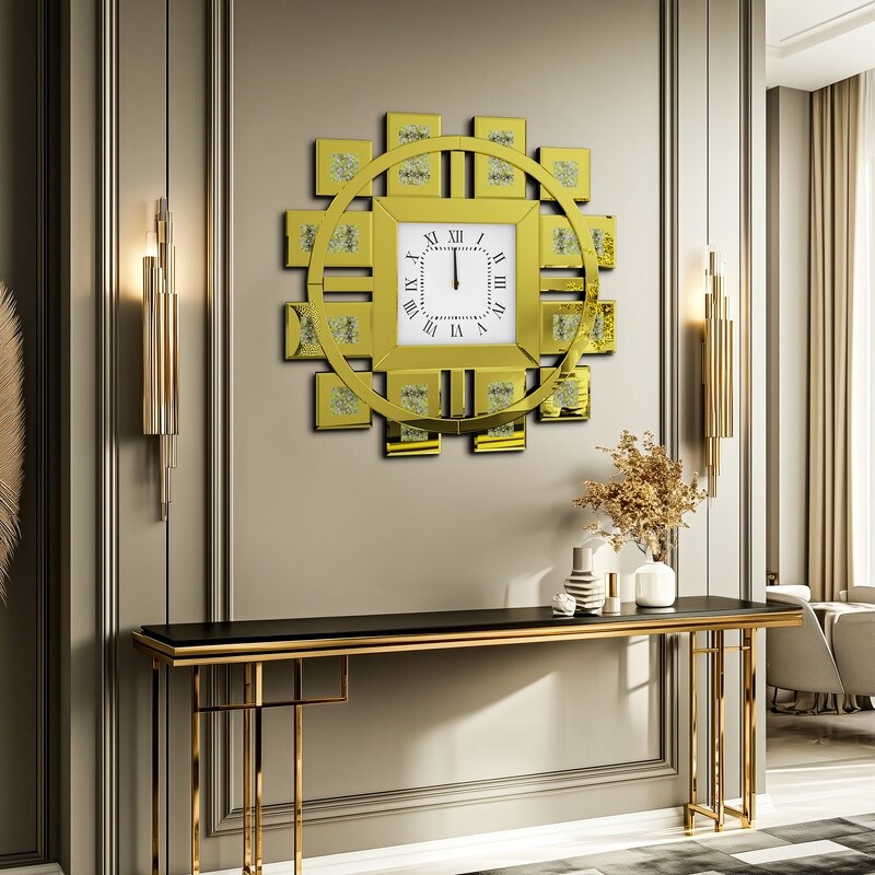 Large Wall Clock Crystal Twinkle Crush Diamond Mirrored