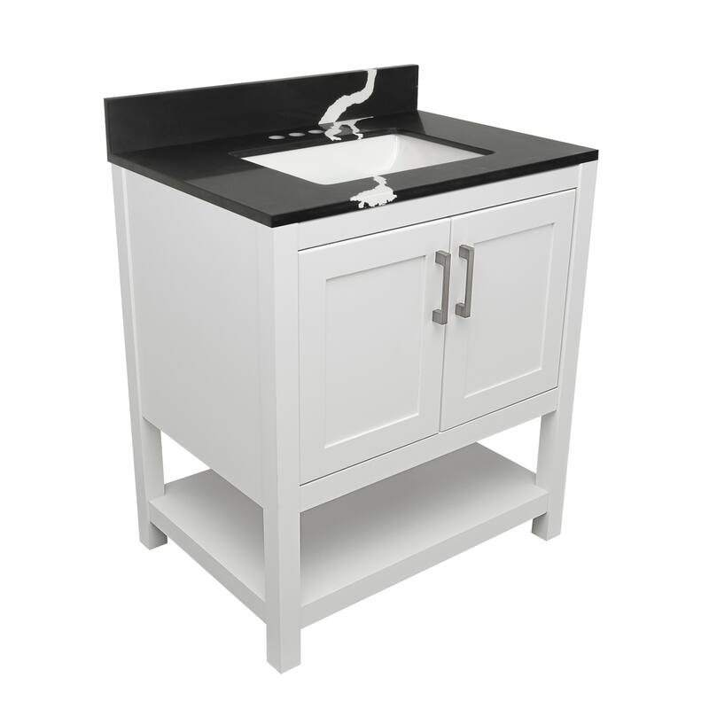 Taos 31" Bathroom Vanity with Cultured Marble Vanity Top Sink in White with White Basin