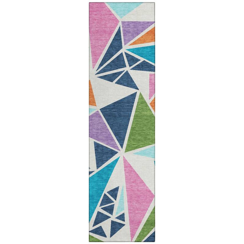 Machine Washable Indoor/ Outdoor Abstract Mosaic Chantille Rug