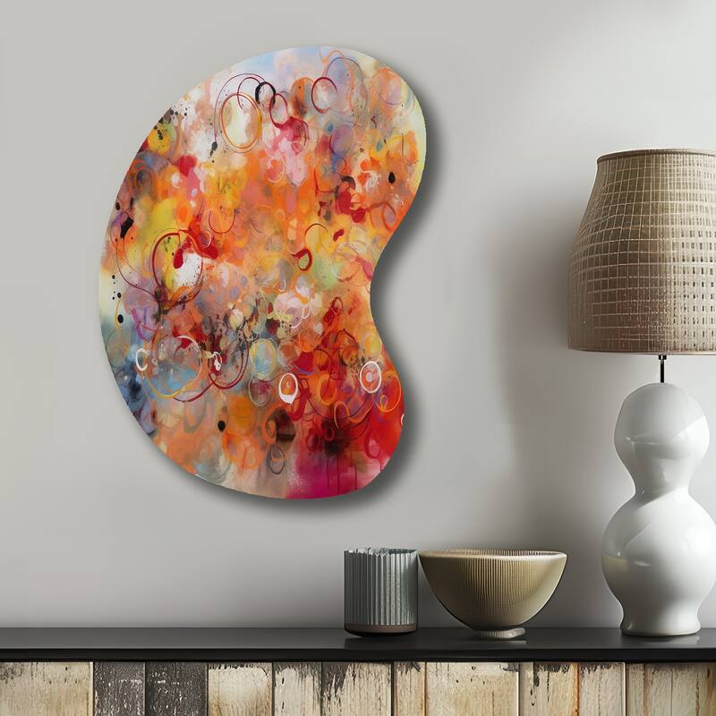 Designart - Orange Red Marbled Dreamscape I - Abstract Geometric Metal Artwork - Modern Orange Metal Boom Shape Print