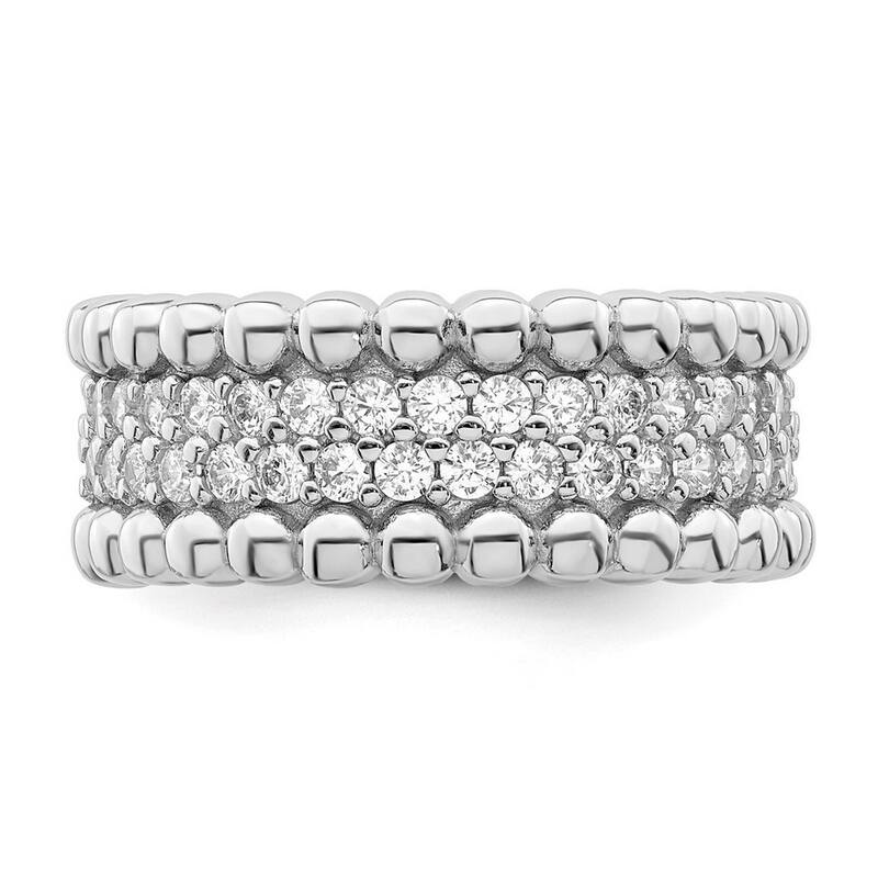 Curata 925 Sterling Silver Rhodium Plated CZ Cubic Zirconia Beaded Eternity Ring