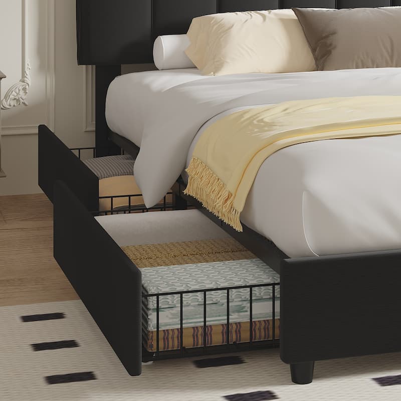 Javlergo Bed Frame with Storage Drawers, Upholstered Platform Bed Frame with Adjustable Headboard