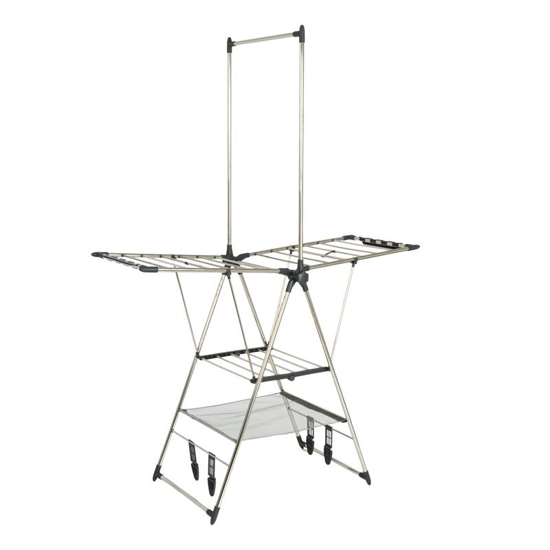 Household Essentials Multi Tier Stainless Steel Drying Rack with T Bar and Side Wings