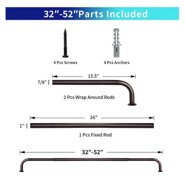 dimension image slide 20 of 25, Energy-saving Wraparound Adjustable French Blackout Curtain Rod Set