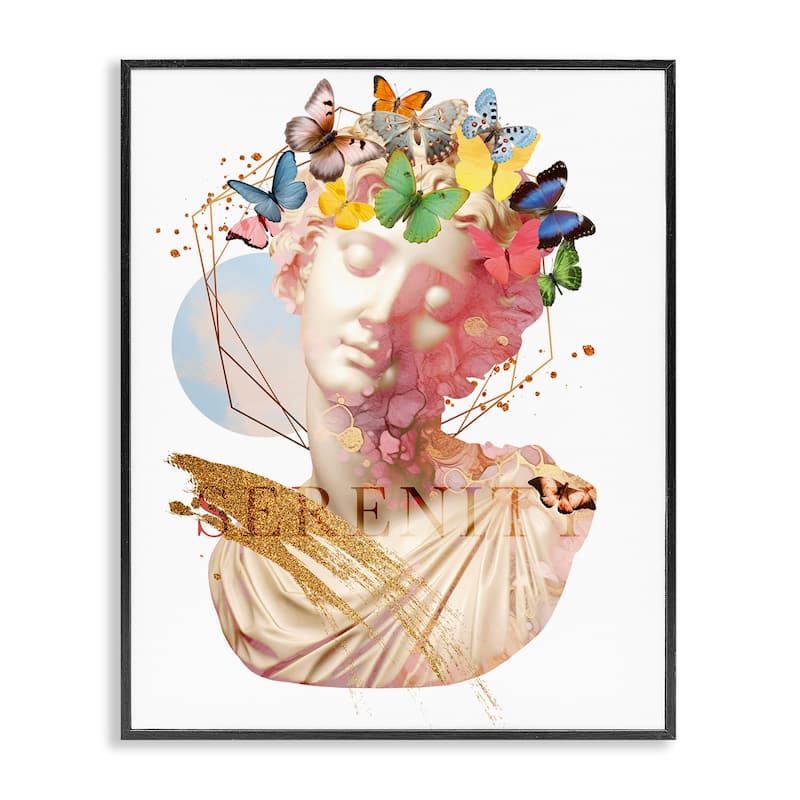 Stupell Serenity Statue Collage Framed Giclee Art Design By Susan Arnot - 11 x 14 - Black