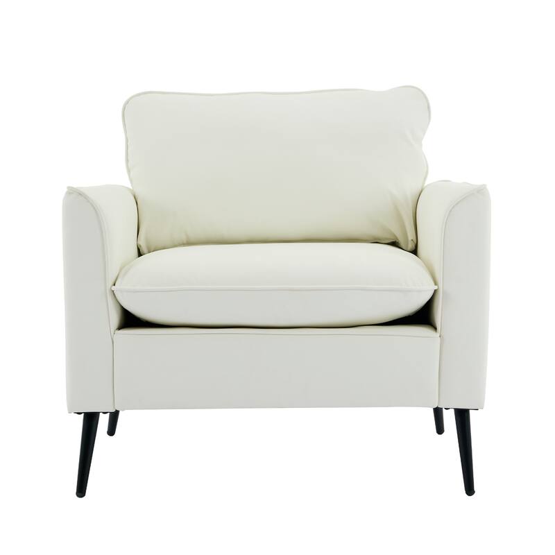 Cream White Leather Upholstered Single Sofa Chair