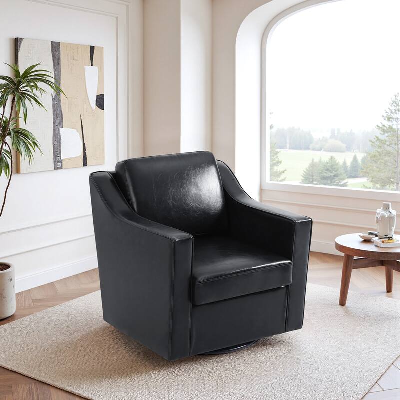 UIXE Chenille/Leather Swivel Barrel Chair Accent Chairs For Living Room