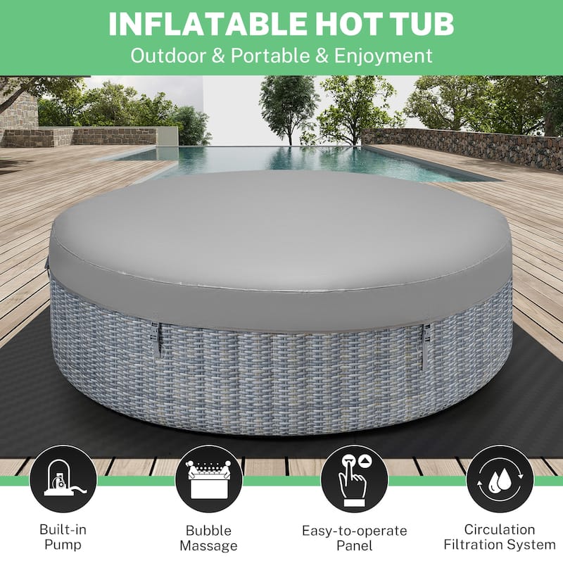 82''Inflatable Hot Tub w/Heating & Filters，Portable Hot Tub for Home Spa，6 Person Round Pool