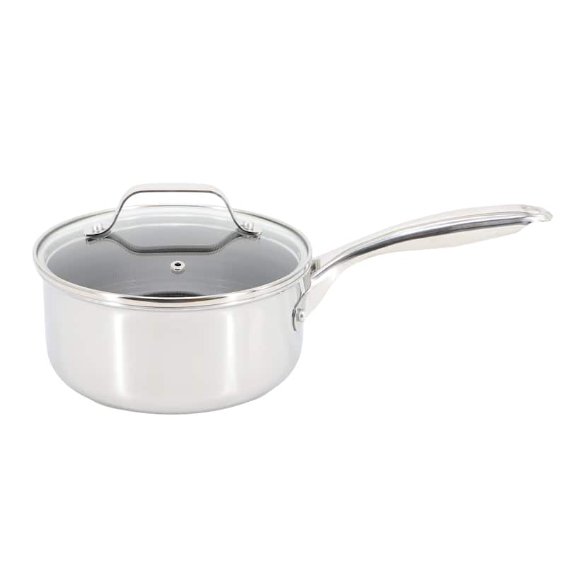 Oster Modessa 2.5 Quart Nonstick Triply Stainless Steel Saucepan and Lid with Honeycomb Design in Silver
