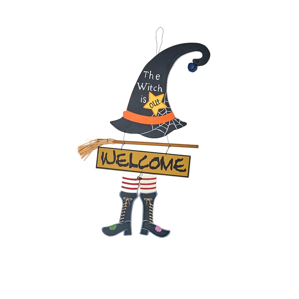 18" Wooden The Witch is Out Welcome Sign