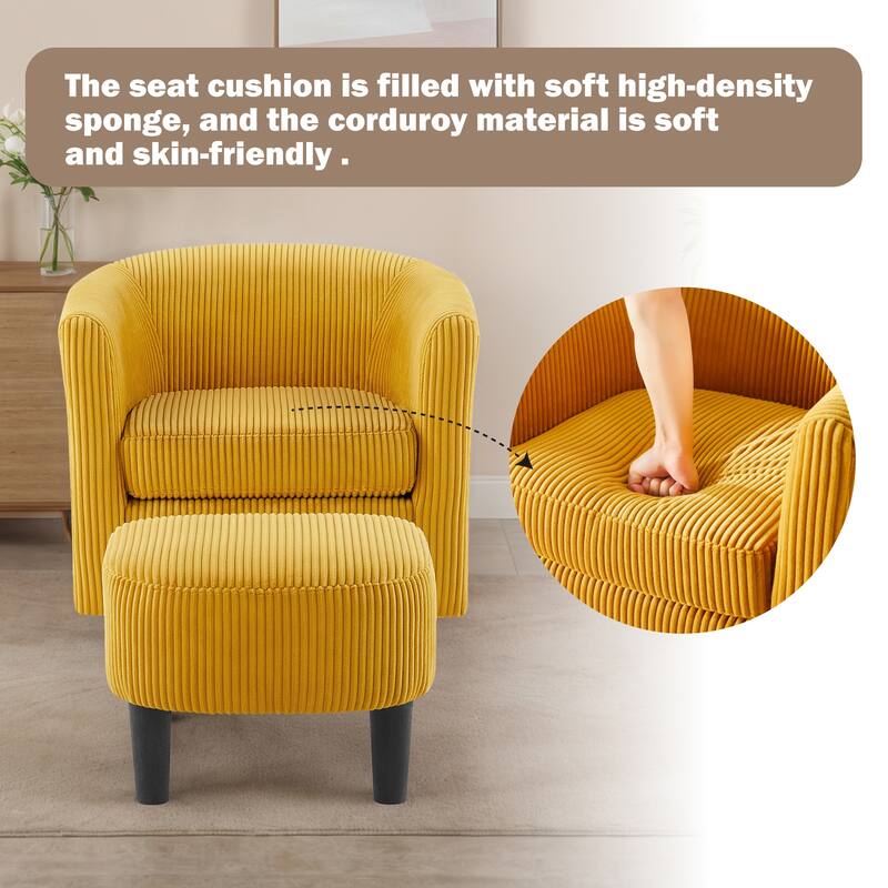 Upholstered Accent Chair,Modern Barrel Chair with Ottoman