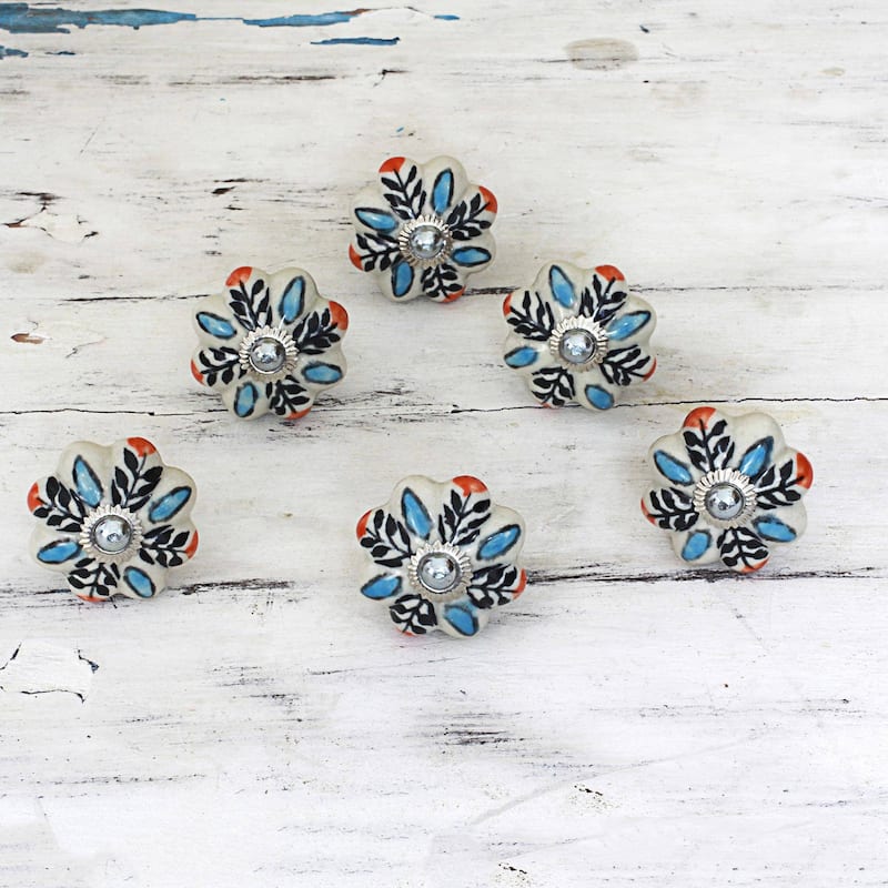 Novica Handmade Multicolored Flower Harmony Ceramic Cabinet Knobs (Set Of 6)