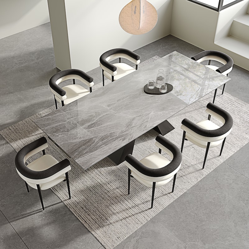 Modern Minimalist 6 - Person Sintered Stone Extendable Dining Set - Italian Gray