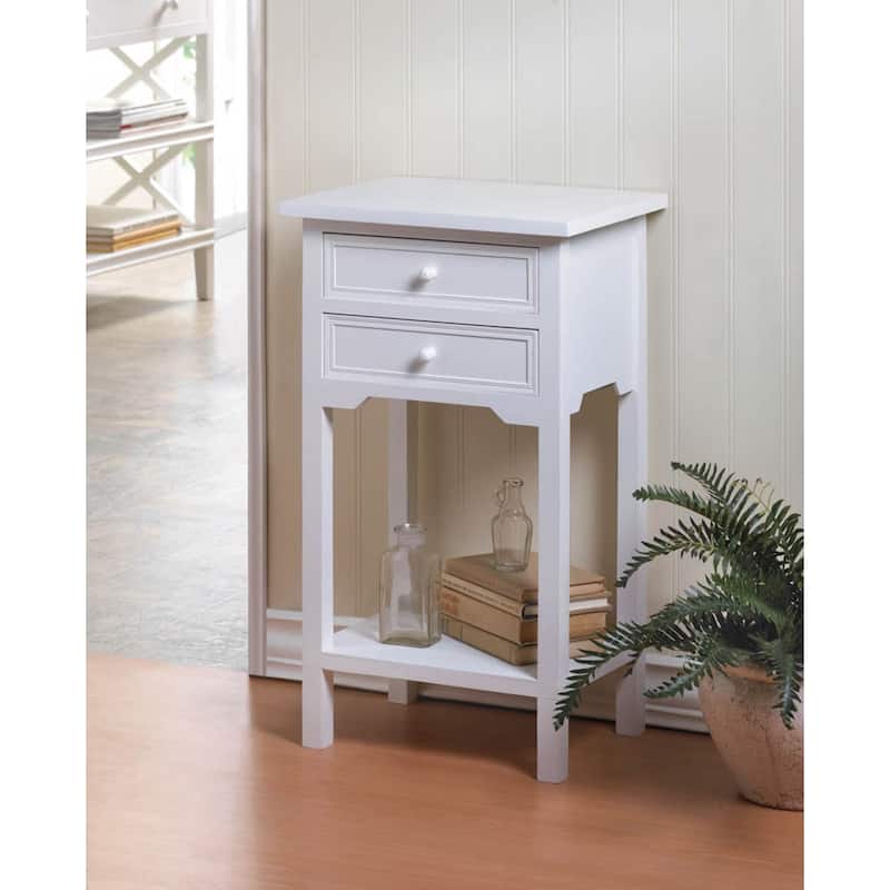 27.75" White Contemporary Side Table with 2-Drawers