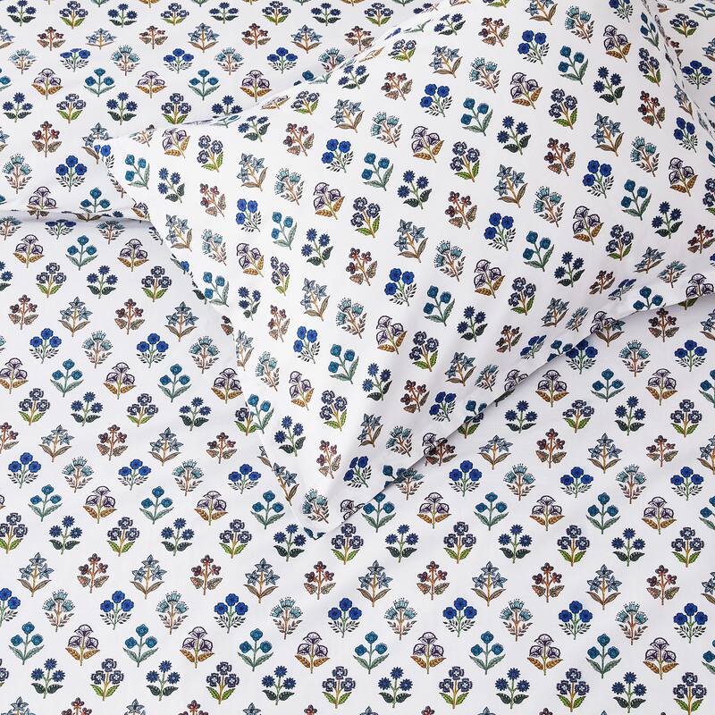 Happy Garden Cotton Duvet Set Multi Blue