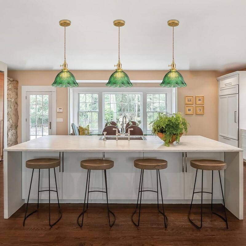 Farmhouse island lights Magnolia green dining light copper, glass pendant light