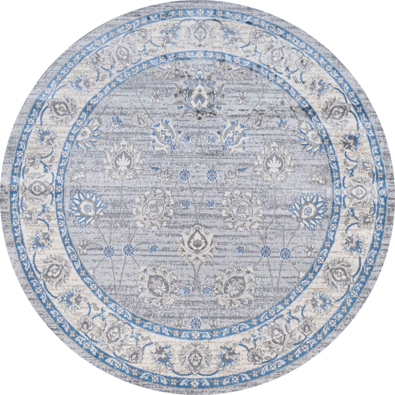 JONATHAN Y Traditional Persian Vintage Moroccan Area Rug - 5' Round - Gray/Blue