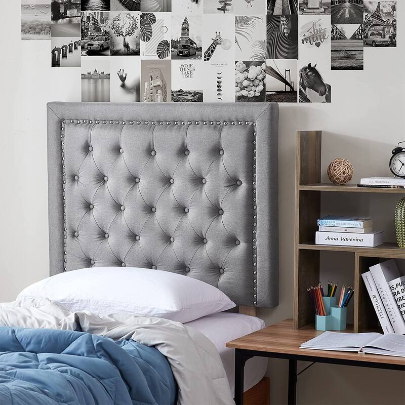 Tavira Allure® College Dorm Headboard with Legs - Tufted Rivet by DormCo - Linen Gray