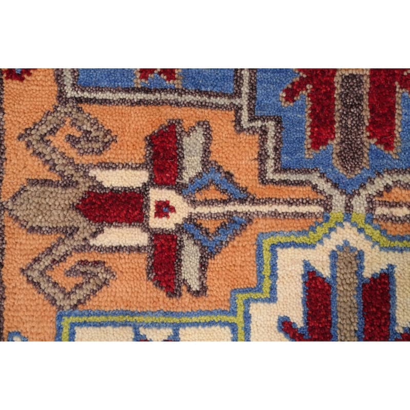 Hand Knotted Oriental 100% Wool Carpet Traditional Geometric Oranges & Rust Kazak Runner Rug - 8' 0'' X 2' 6''