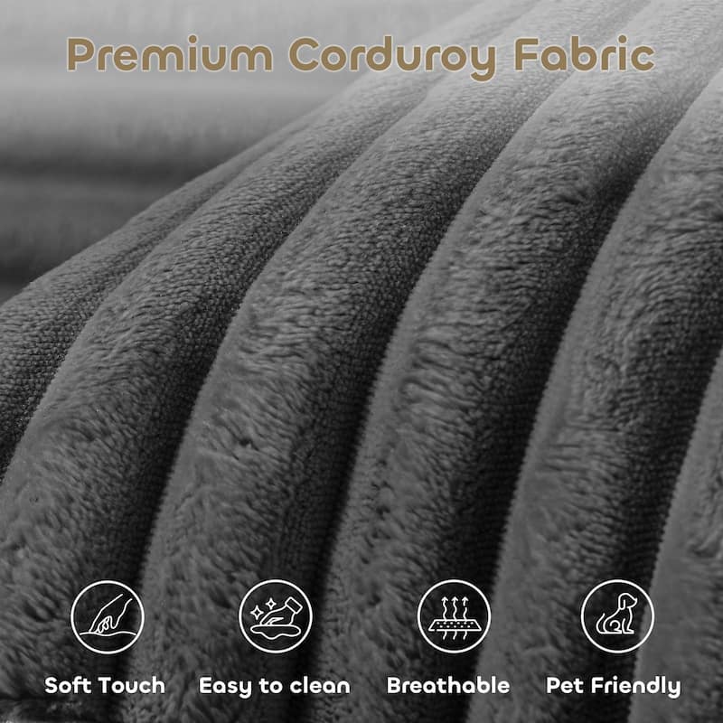 Meyreso No Assembly Required Long Plush L-Shaped Sectional Sofa with Round Nesting Coffee Tables