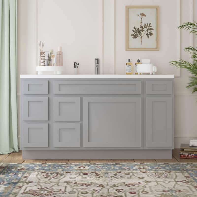 Vanity Art 60" Oak Freestanding Bathroom Vanity Cabinet without Top