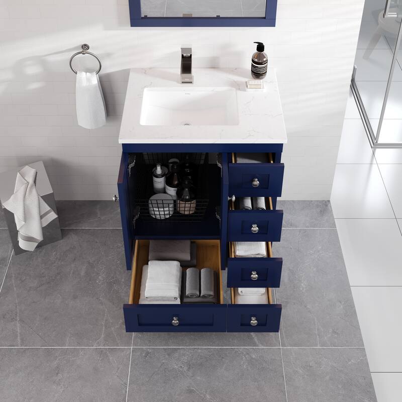 Eviva Acclaim 24"W Bath Vanity with Carrara Quartz Top & Undermount Sink