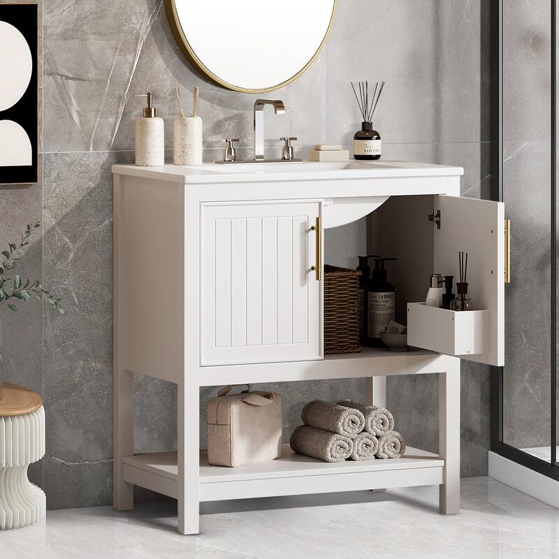 30-Inch Bathroom Vanity with Ceramic Sink and Versatile Storage