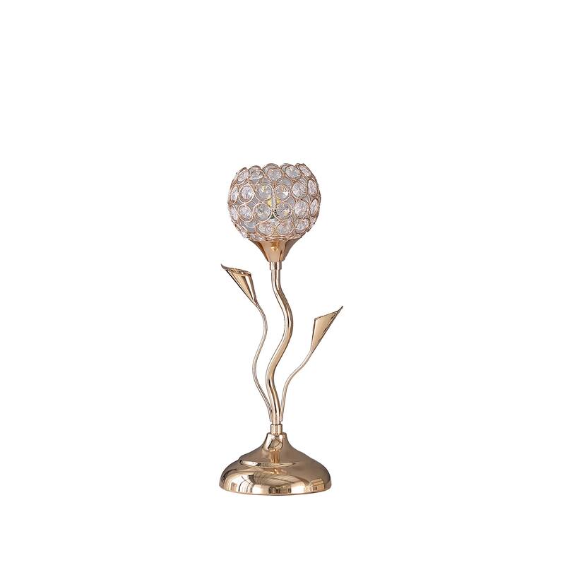 Rose Gold Table Lamp, Floral Bell Shade Lamp, Glam Metal Accent Lamp, Modern Up Light