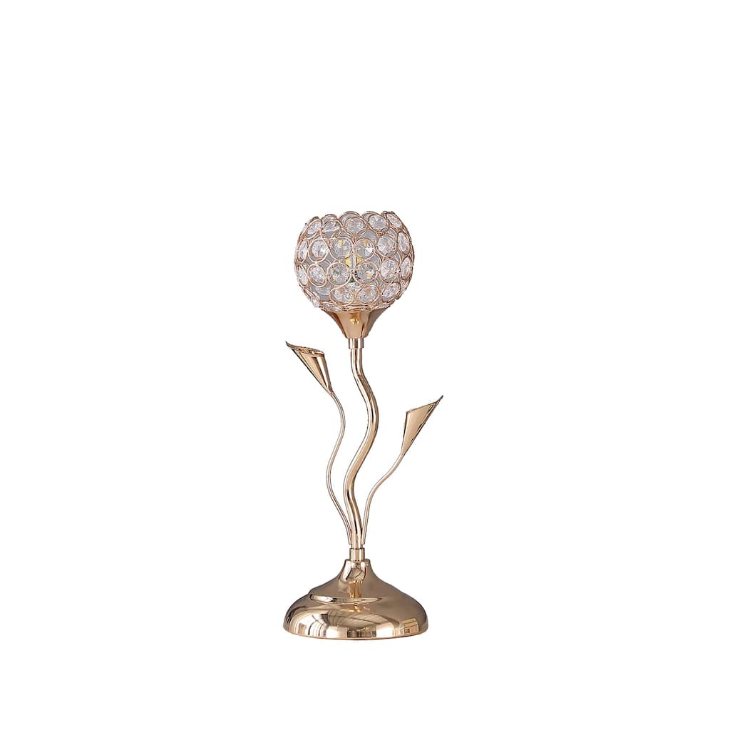 Rose Gold Table Lamp, Floral Bell Shade Lamp, Glam Metal Accent Lamp, Modern Up Light