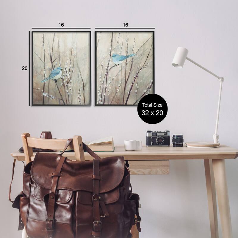 Stupell Peaceful Perched Blue Birds Animal Nature Painting, 2pc Multi Piece Framed Wall Art Set