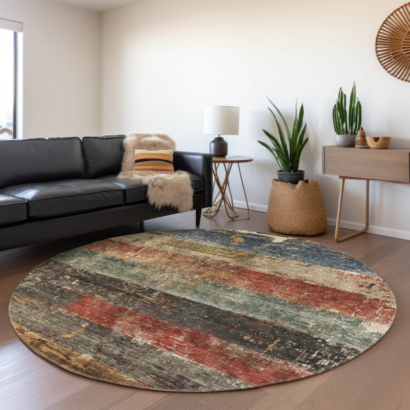 Machine Washable Indoor/ Outdoor Abstract Contemporary Chantille Rug - Fern - 8' x 8'