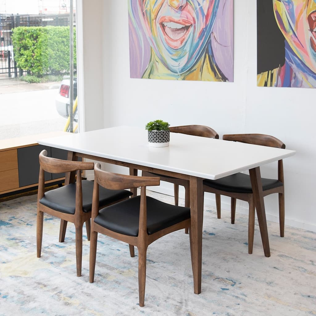 BritTania 5-Piece Mid-Century Modern Dining Set with 4 Solid Wood Dining Chairs in Black