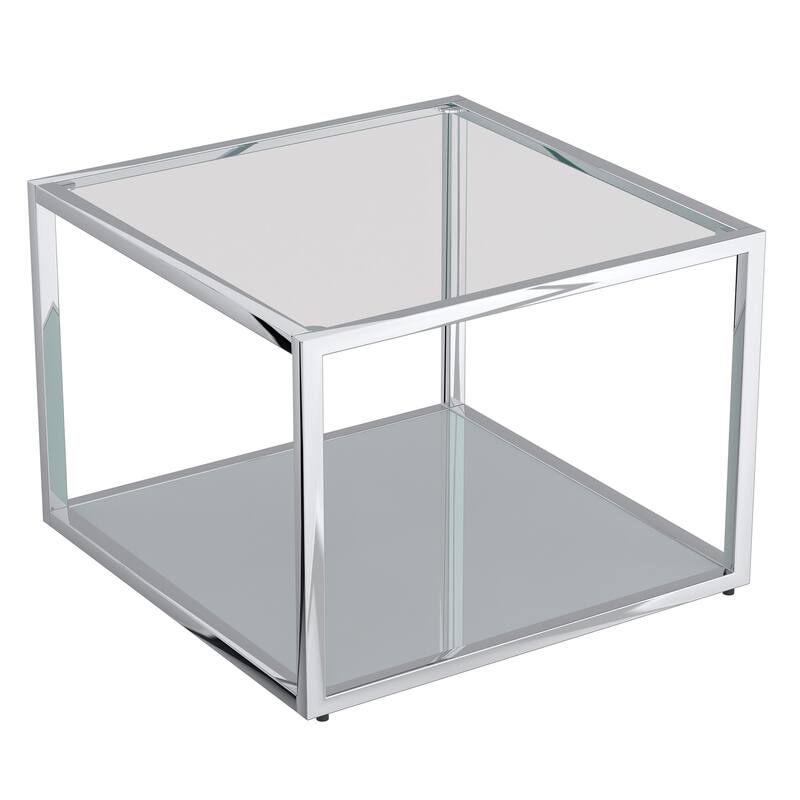 Contemporary Metal and Glass Small Square Coffee Table - Silver