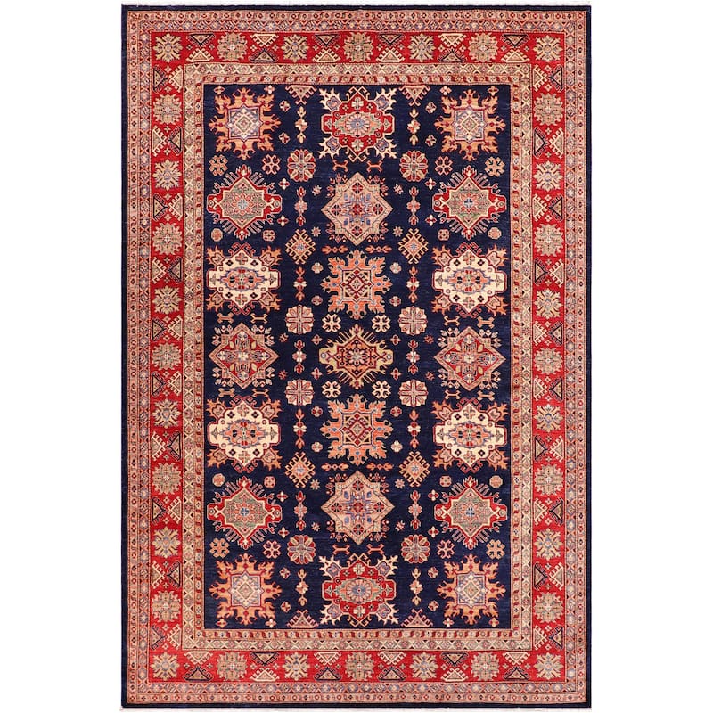 Caucasian Super Kazak Ashanti Blue/Red Hand Knotted Wool Rug - 8'2'' x 10'4''