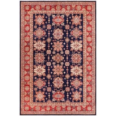Caucasian Super Kazak Ashanti Blue/Red Hand Knotted Wool Rug - 8'2'' x 10'4''