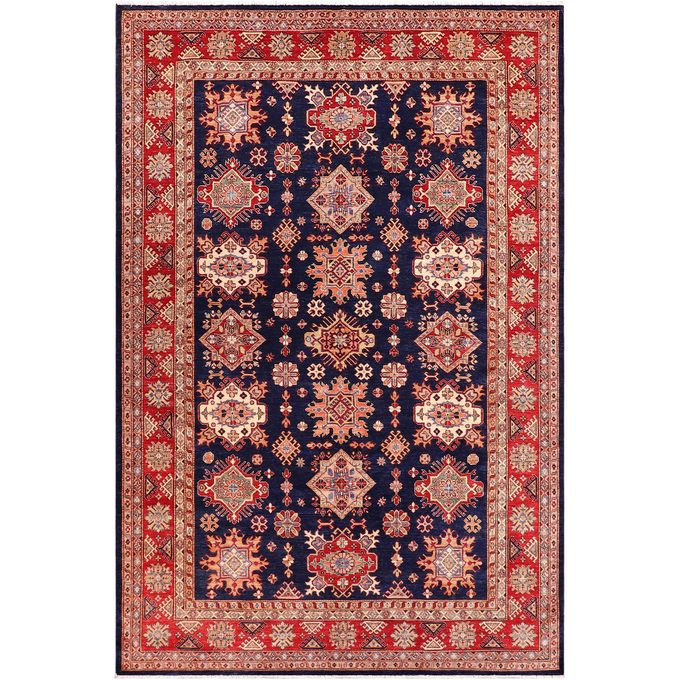 Caucasian Super Kazak Ashanti Blue/Red Hand Knotted Wool Rug - 8'2'' x 10'4''