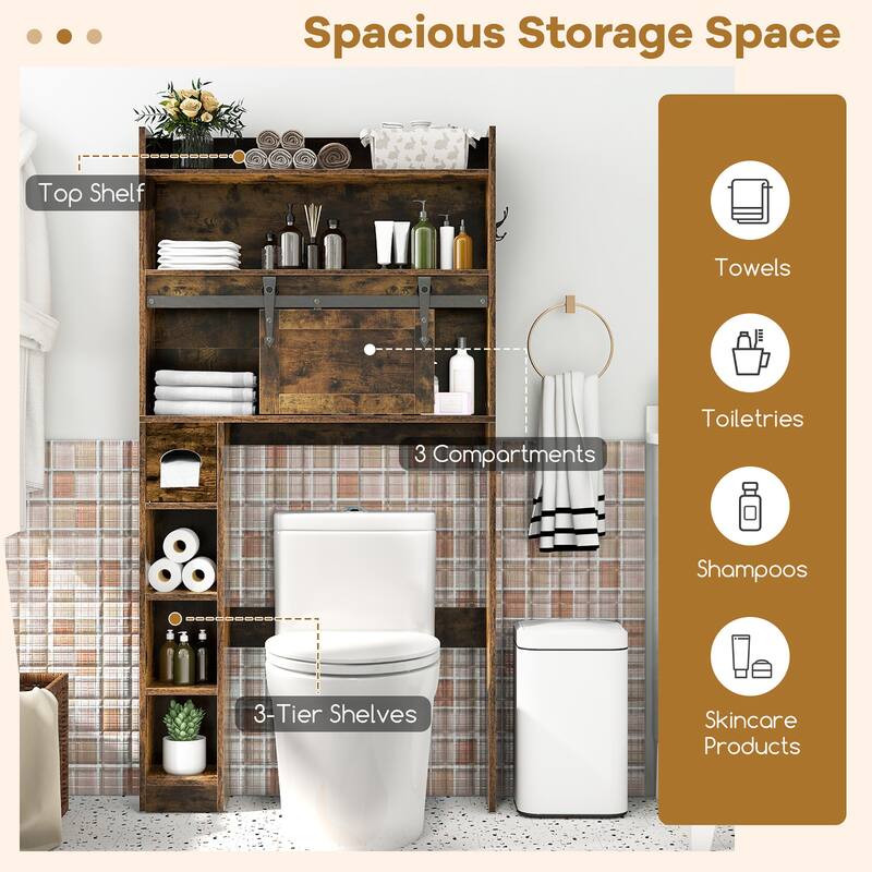 Gymax Over The Toilet Storage Cabinet w/ Sliding Barn Door Adjustable