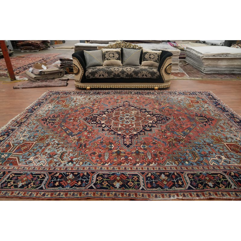 Hand Knotted Oriental 100% Wool Carpet Traditional Medallion Oranges & Rust Heriz (serapi) Area Rug - 13' 2'' X 10' 4''