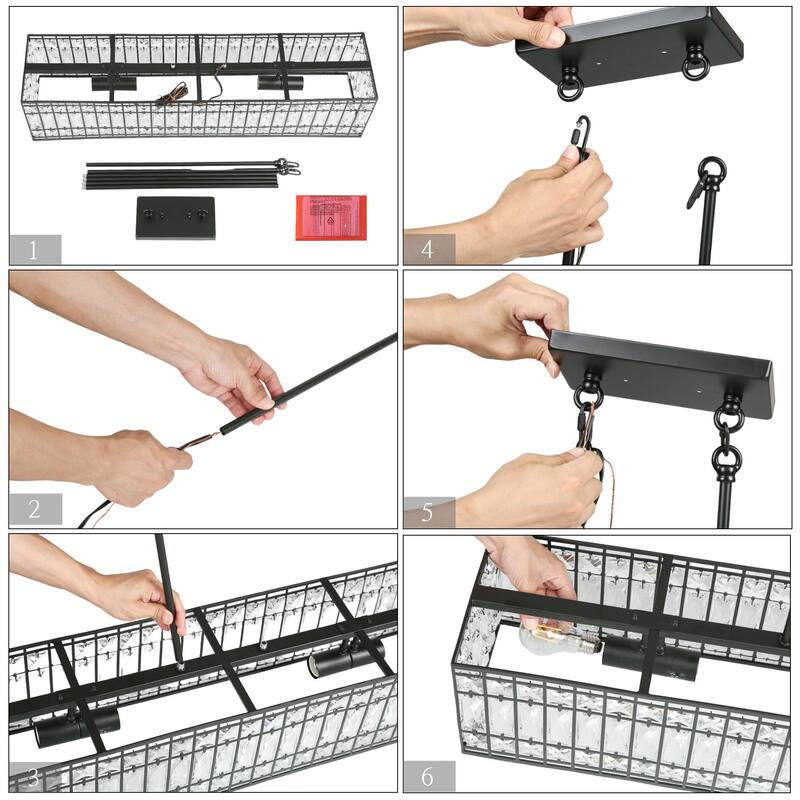 Modern 4-Light Crystal Chandelier Black Rectangle Kitchen Island Lights - L35.4" x W8.9" x H71.2" Max
