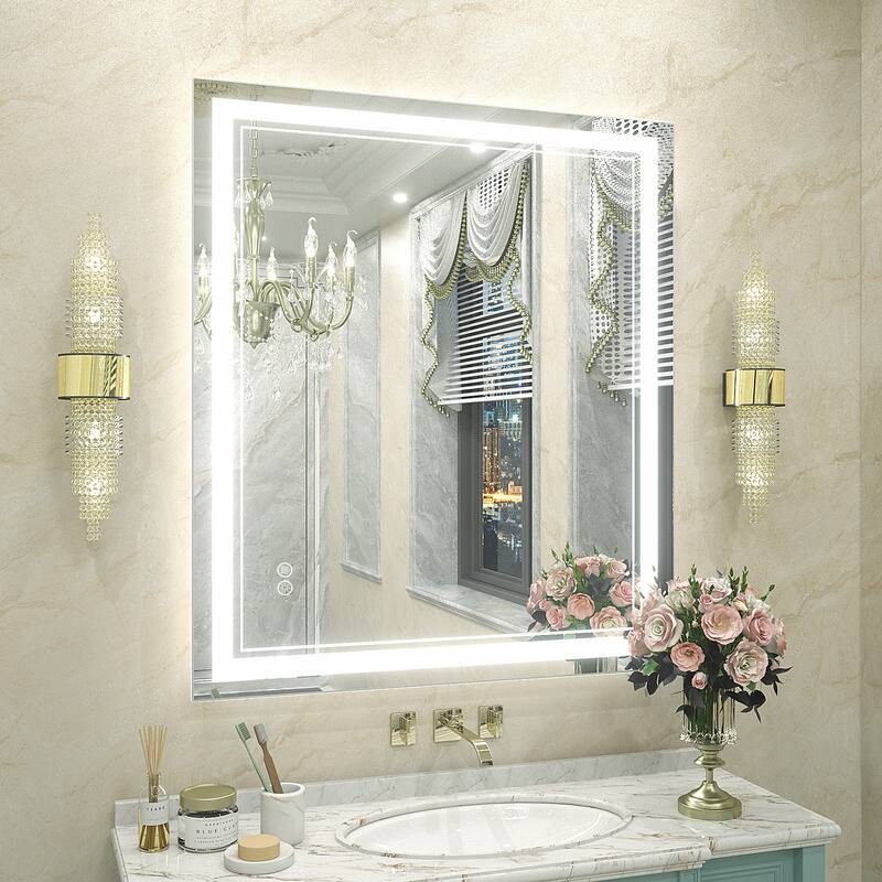 KIOTEE Frameless Front lit LED Lighted Anti-Fog Tempered Glass Bathroom Vanity Mirror with ETL and 3-Year Warranty - 36x30