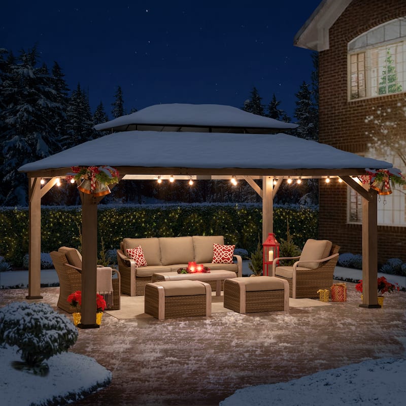 Sunjoy Outdoor Cedar Wood Frame Patio Gazebo Steel Hardtop