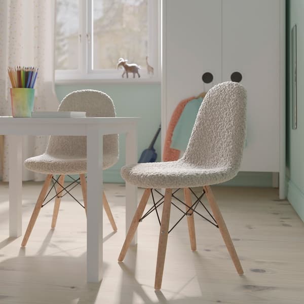slide 2 of 18, Set of 2 Kids Armless Faux Shearling Faux Sherpa Chairs - Beechwood Legs Off-White