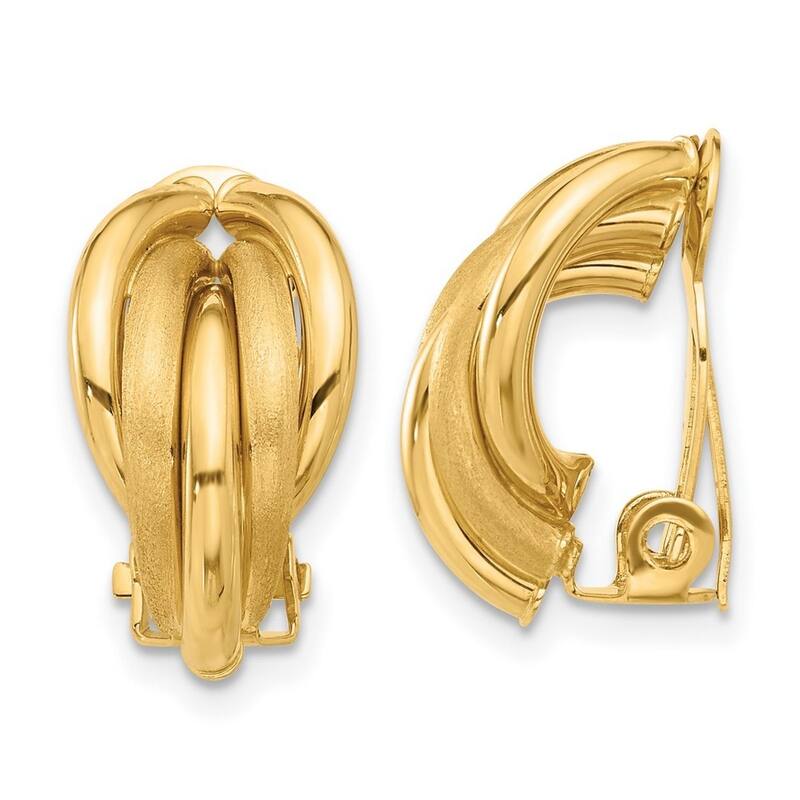 Curata 14k Yellow Gold Polished and Satin Omega Clip Non Pierced Earrings - 18x10mm
